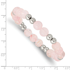 Chisel Stainless Steel Polished 6-8mm Pink Quartz Beaded Stretch Bracelet