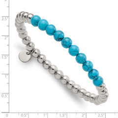 Chisel Stainless Steel Polished 6mm Synthetic Turquoise Beaded Stretch Bracelet