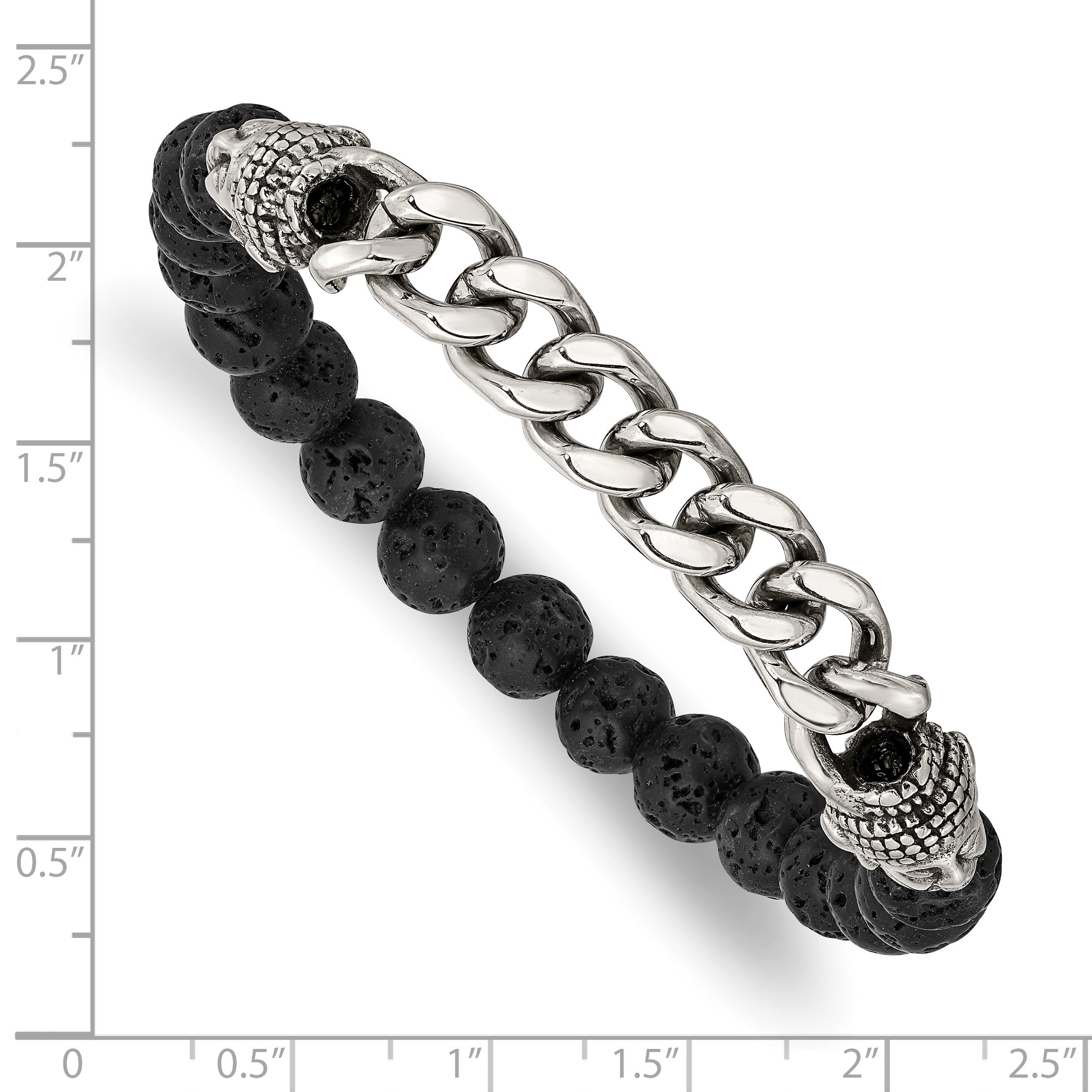 Chisel Stainless Steel Antiqued and Polished Buddha 8mm Lava Stone Beaded Stretch Bracelet