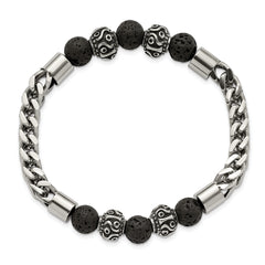 Chisel Stainless Steel Antiqued and Polished with 8mm Lava Stone BeadedStretch Bracelet