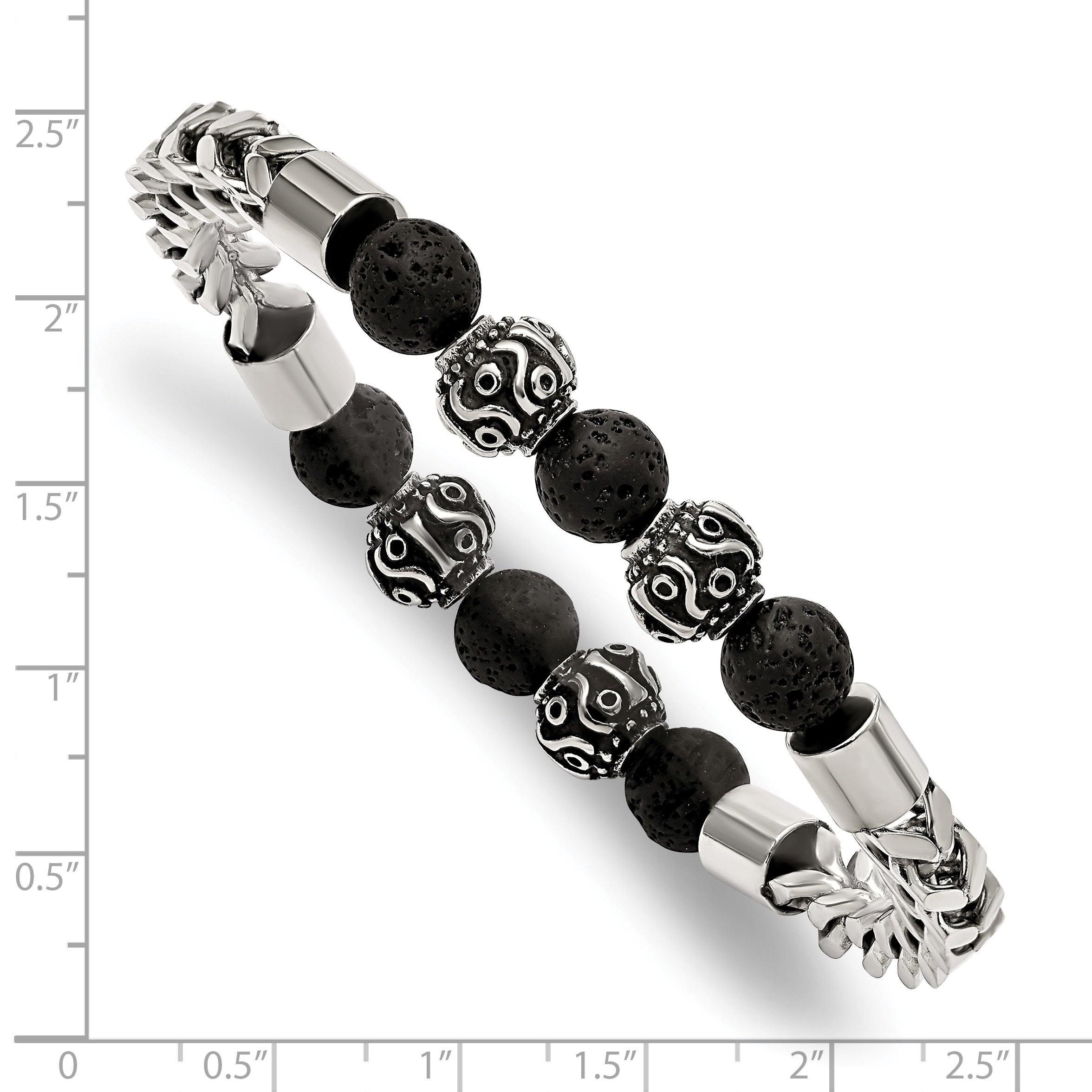 Chisel Stainless Steel Antiqued and Polished with 8mm Lava Stone BeadedStretch Bracelet