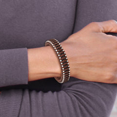 Stainless Steel Polished Beaded Brown Leather 8.25in Bracelet