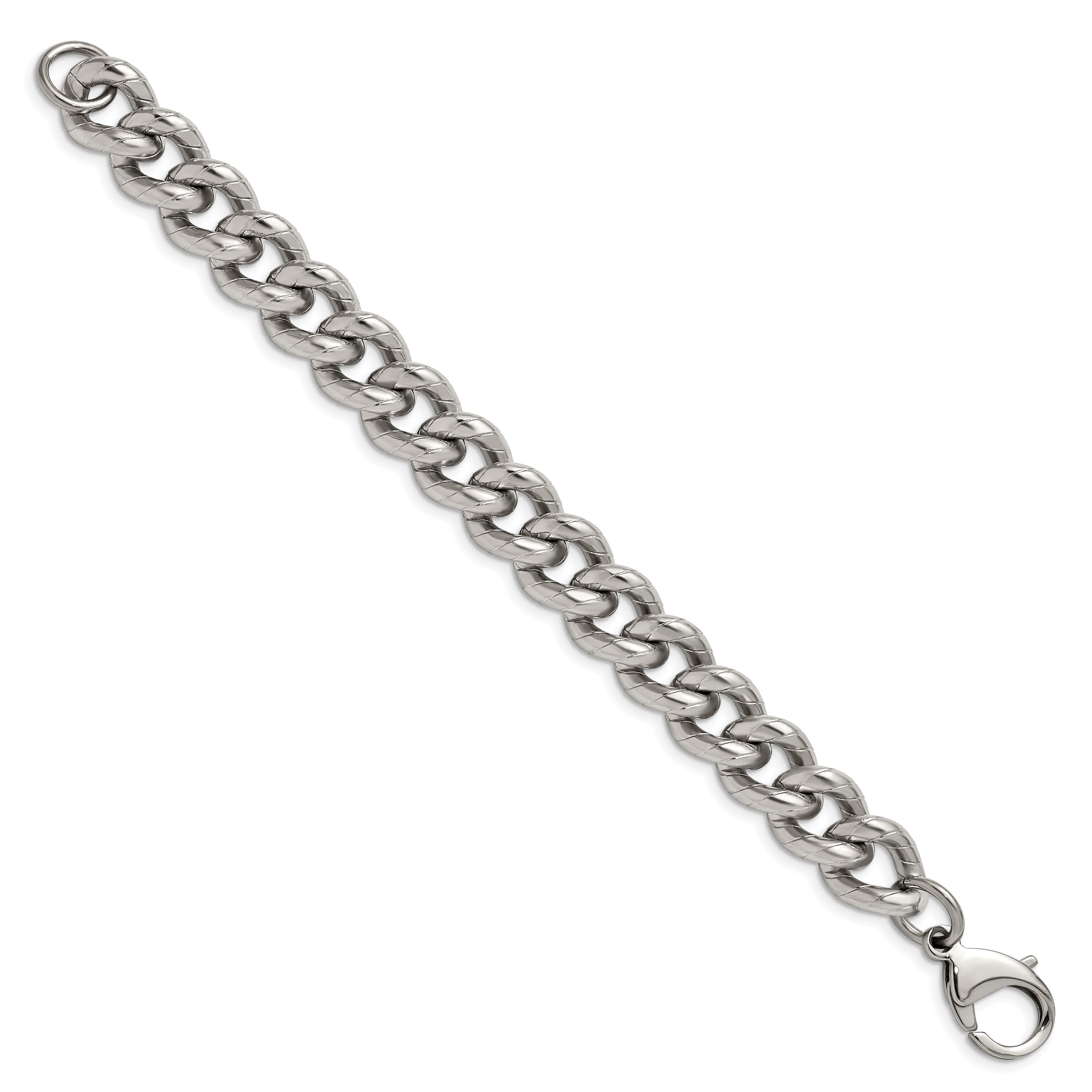 Chisel Stainless Steel Polished and Textured 14.5mm 8 inch Curb Bracelet