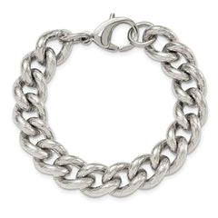 Chisel Stainless Steel Polished and Textured 14.5mm 8 inch Curb Bracelet