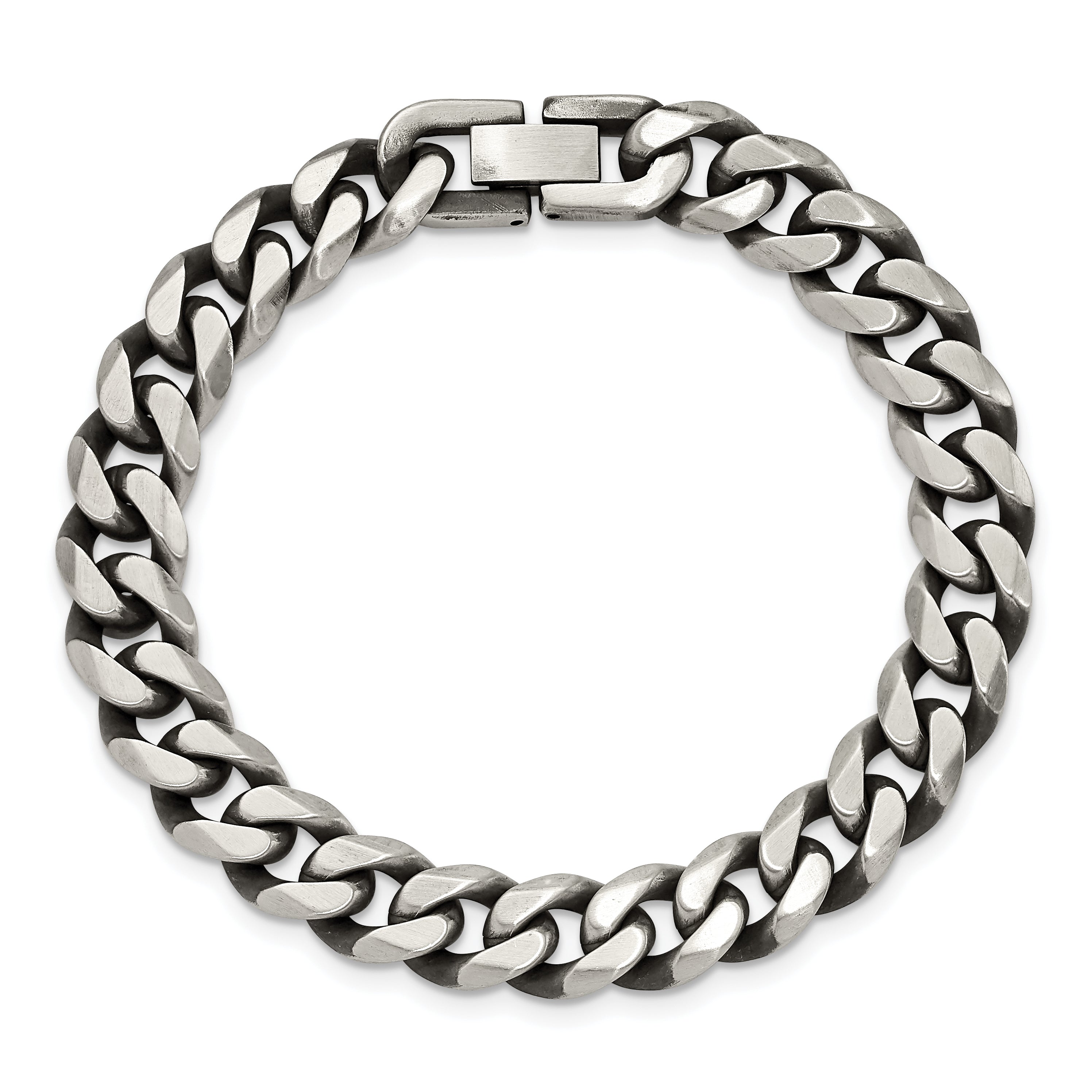 Chisel Stainless Steel Antiqued and Brushed 10.5mm 8.5 inch Curb Bracelet