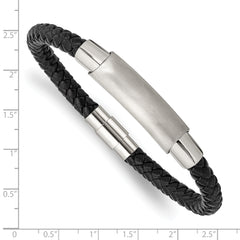 Chisel Stainless Steel Brushed and Polished Black Braided Leather 8.25 inch Bracelet