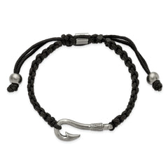 Chisel Stainless Steel Brushed Fishing Hook Black Nylon Adjustable Bracelet