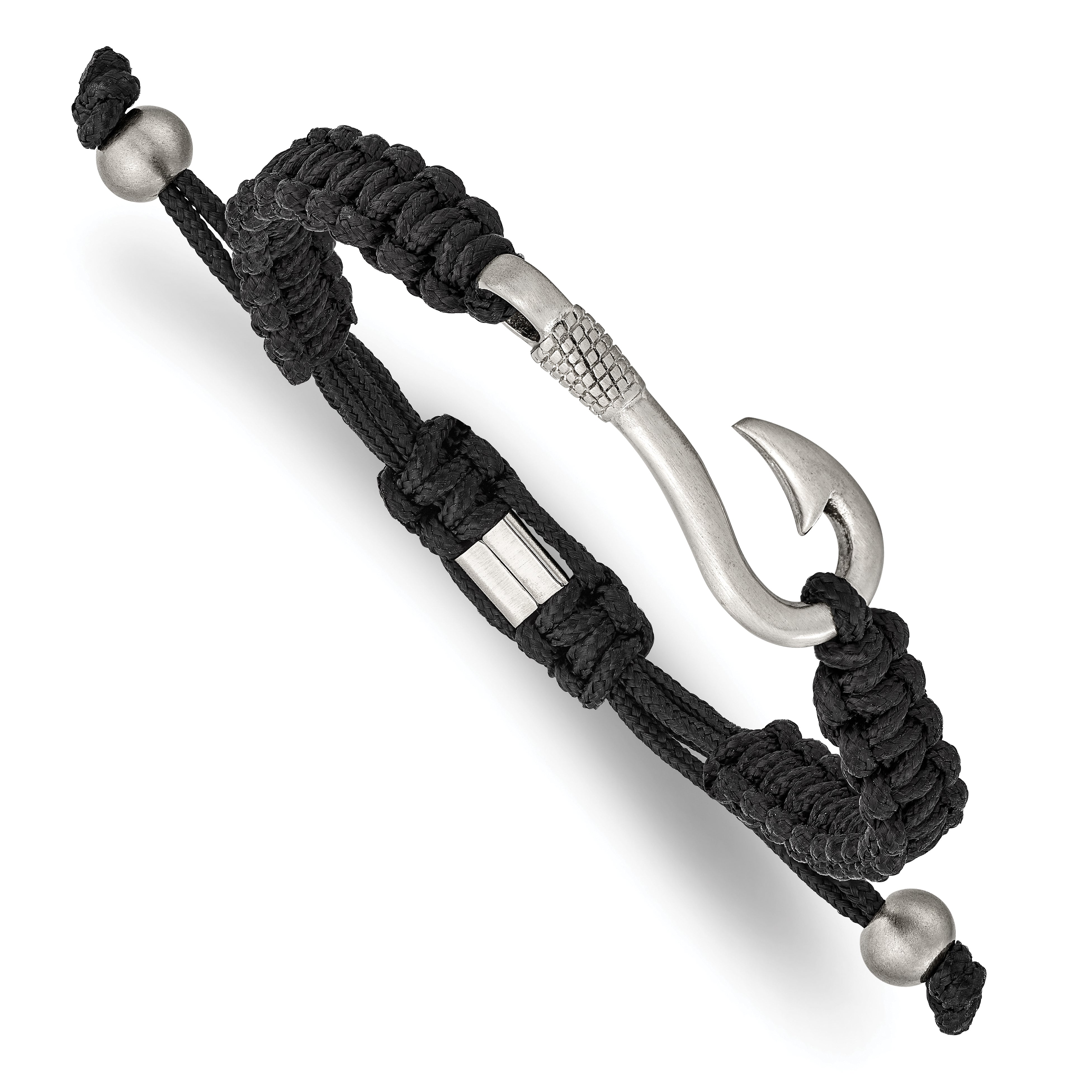 Chisel Stainless Steel Brushed Fishing Hook Black Nylon Adjustable Bracelet