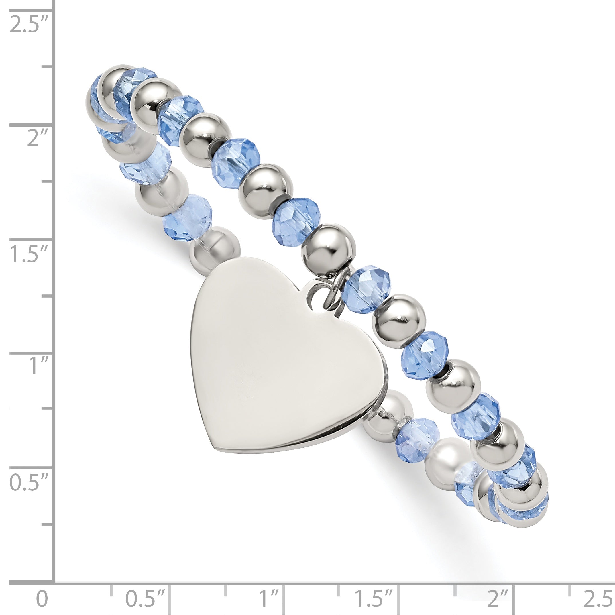 Chisel Stainless Steel Polished Heart Dangle Blue Glass Beaded Stretch Bracelet