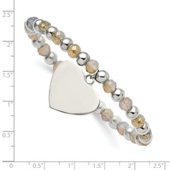 Chisel Stainless Steel Polished Heart Dangle 6mm Glass Beaded Stretch Bracelet