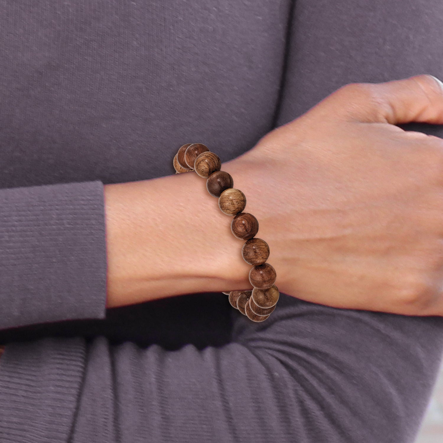 Chisel 10mm Burma Padauk Wood Beaded Stretch Bracelet