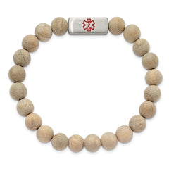 Stainless Steel Brushed with Enamel Medical ID Camphor Wood Bracelet