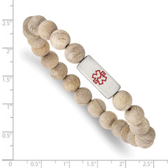 Stainless Steel Brushed with Enamel Medical ID Camphor Wood Bracelet