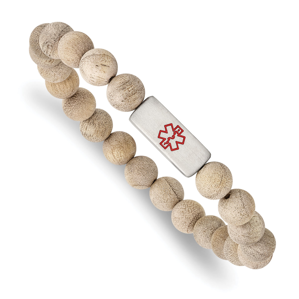 Stainless Steel Brushed with Enamel Medical ID Camphor Wood Bracelet