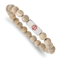 Stainless Steel Brushed with Enamel Medical ID Camphor Wood Bracelet