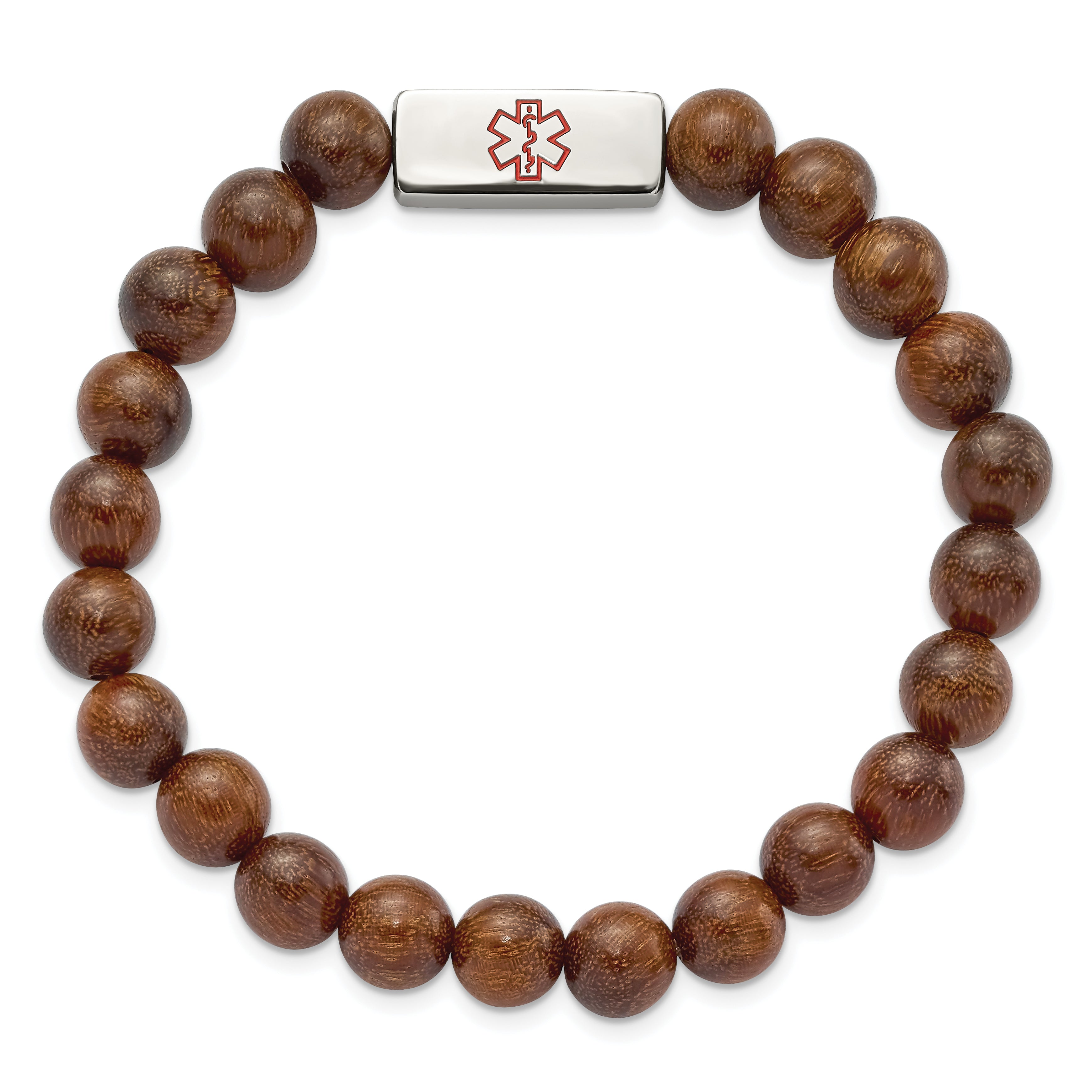 Stainless Steel Polished with Enamel Medical ID Zingana Wood Bracelet