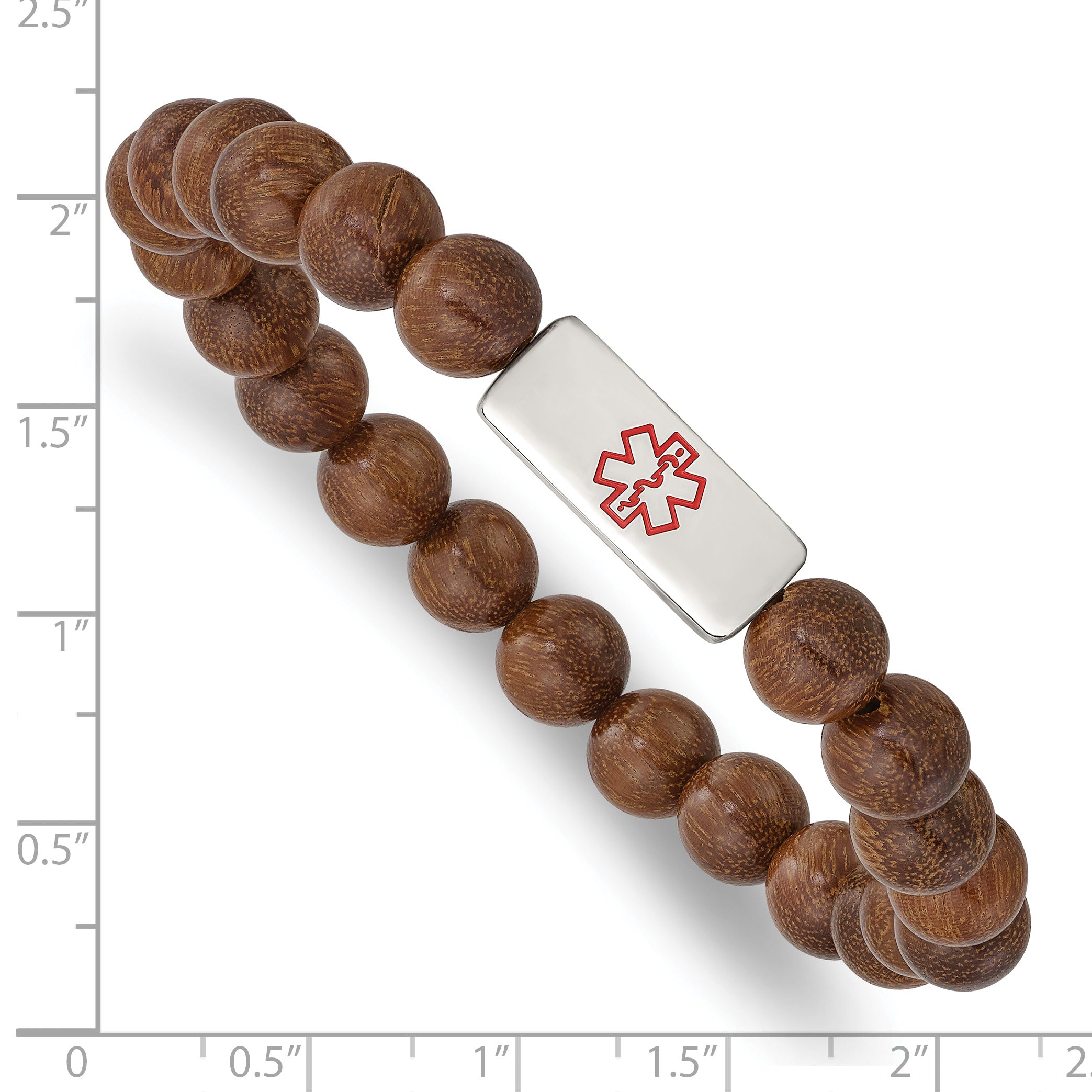 Stainless Steel Polished with Enamel Medical ID Zingana Wood Bracelet