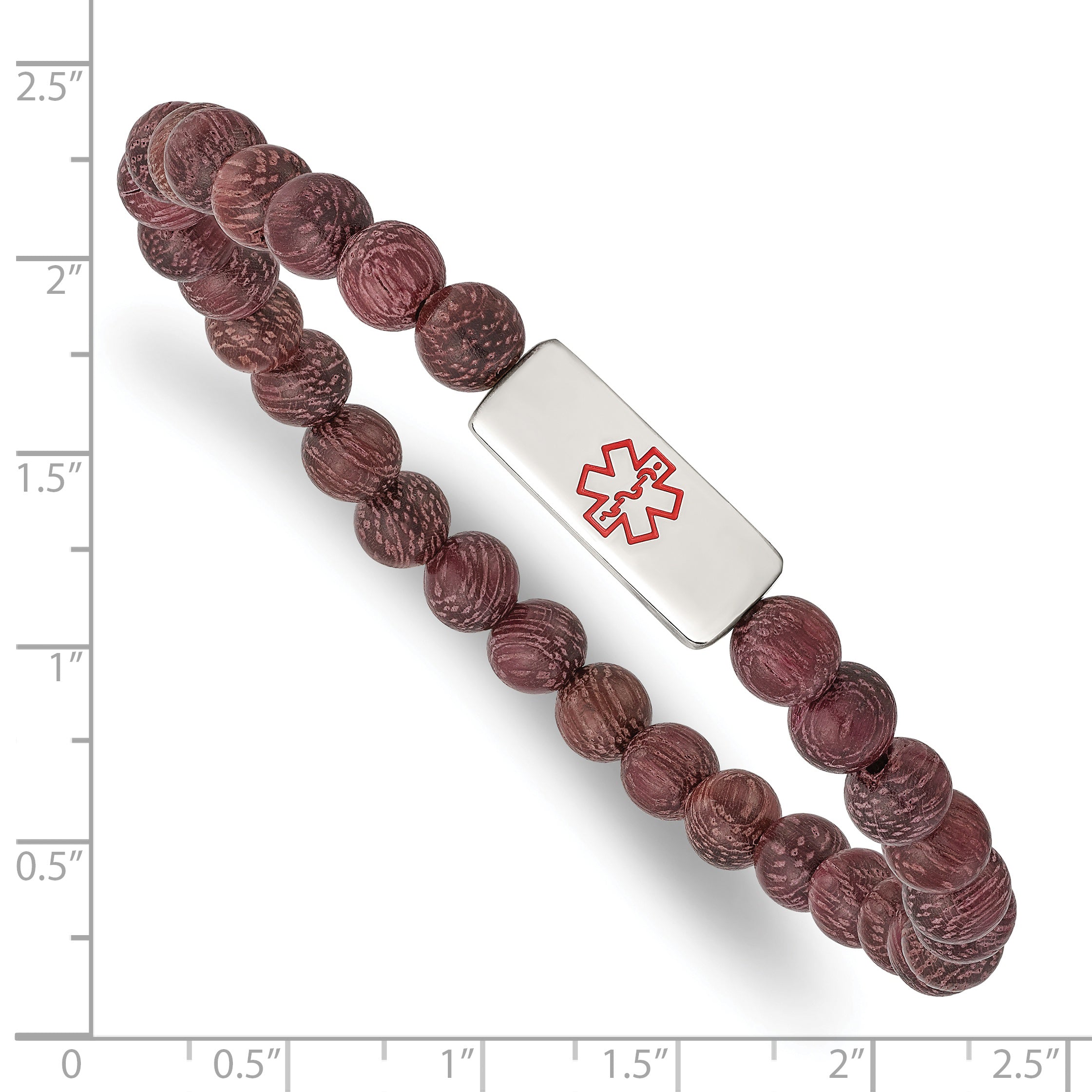 Stainless Steel Polished with Enamel Medical ID Peltogyne Wood Bracelet