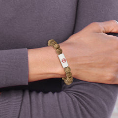 Stainless Steel Brushed with Enamel Medical ID Wenge Wood Bracelet