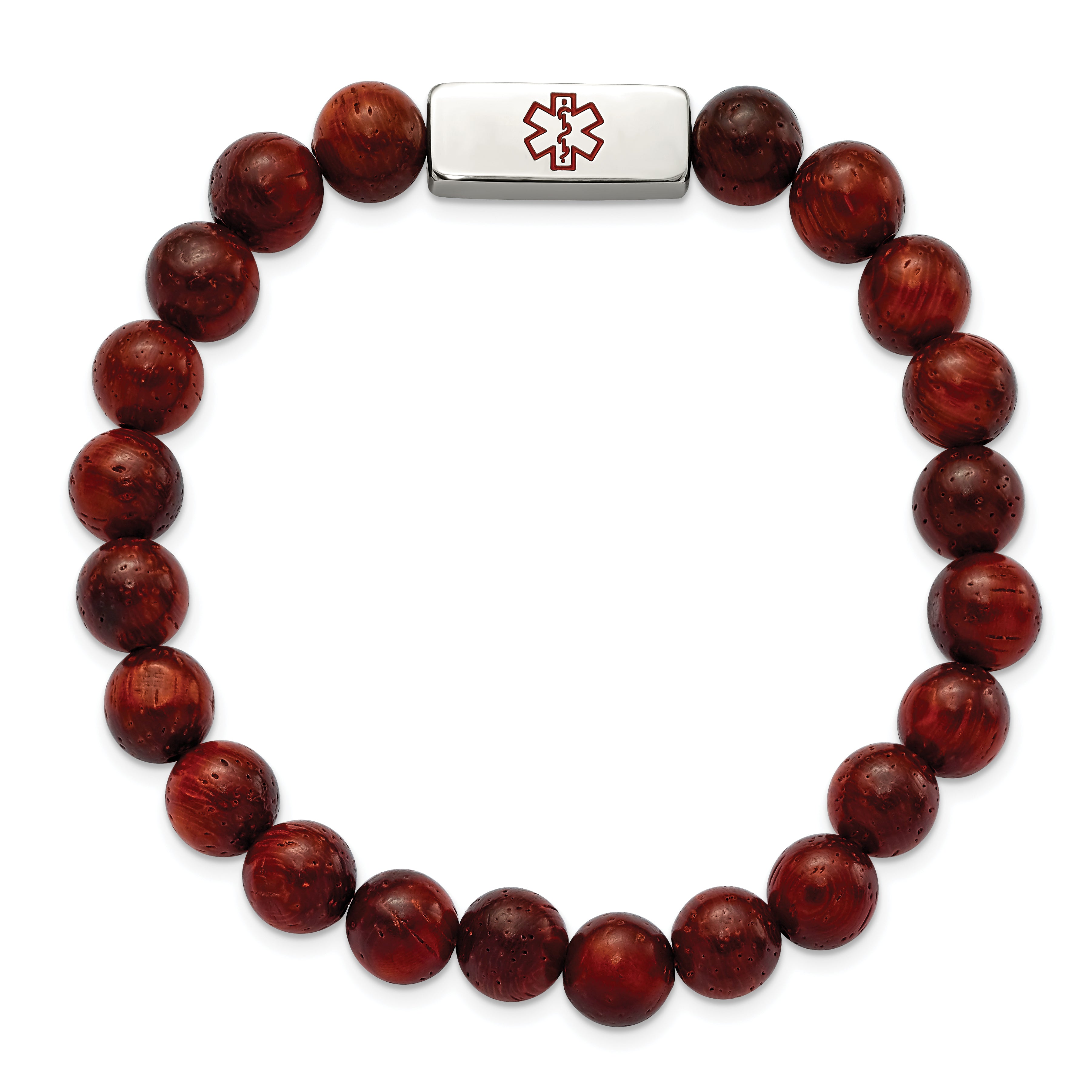 Stainless Steel Polished with Enamel Medical ID Padauk Wood Bracelet