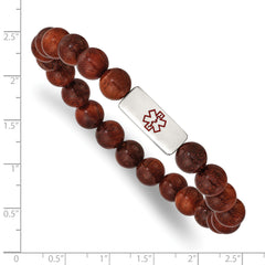 Stainless Steel Polished with Enamel Medical ID Padauk Wood Bracelet