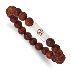 Stainless Steel Polished with Enamel Medical ID Padauk Wood Bracelet