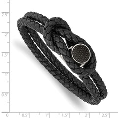 Chisel Stainless Steel Polished with Black Carbon Fiber Inlay Black Braided Leather 8.5 inch Bracelet