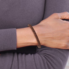 Chisel Stainless Steel Brushed Black IP-plated Brown Braided Leather 8.25 inch Bracelet