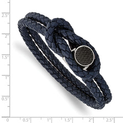 Chisel Stainless Steel Polished with Black Carbon Fiber Inlay Navy Blue Braided Leather 8.5 inch Bracelet