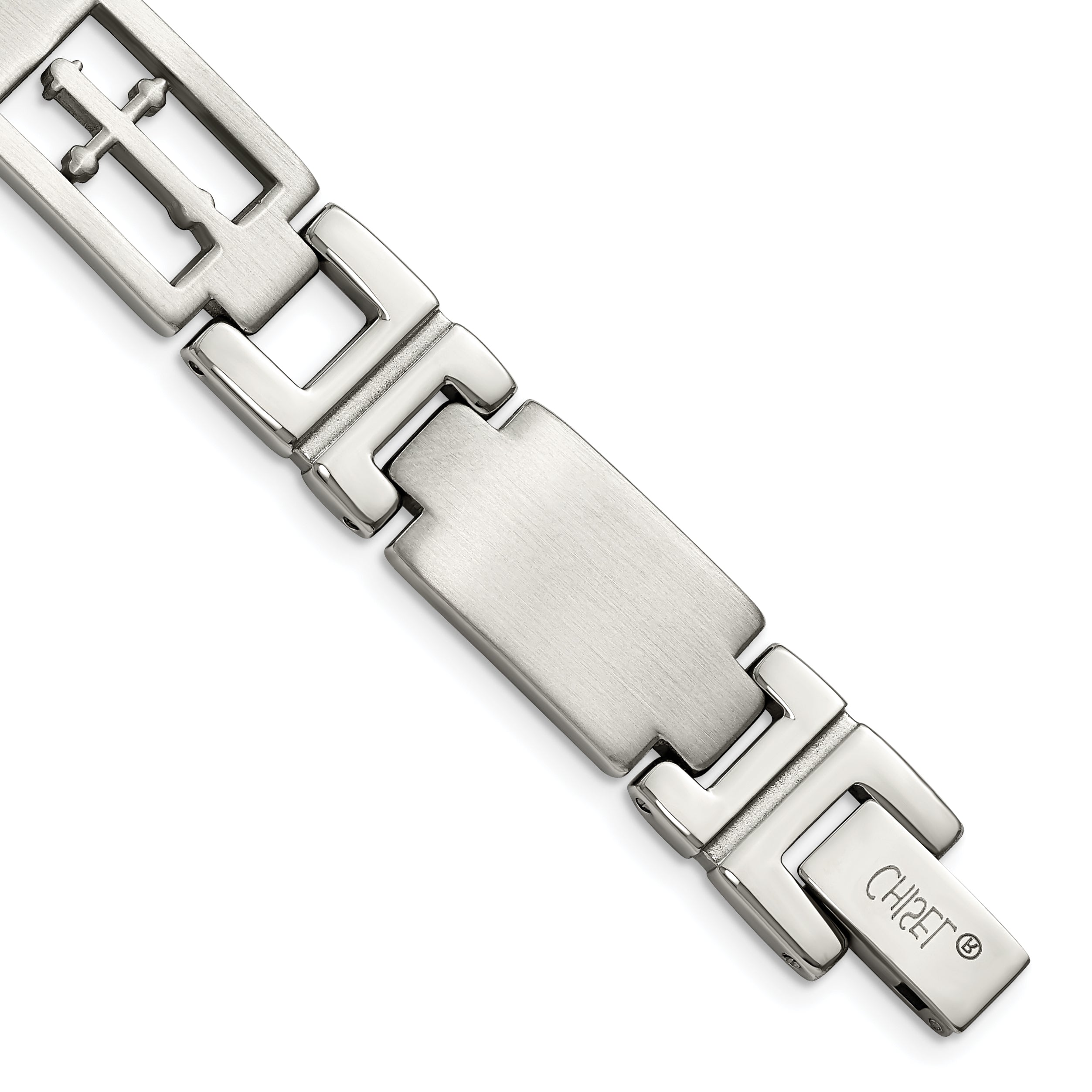 Chisel Stainless Steel Brushed and Polished Cross 8.25 inch Link Bracelet