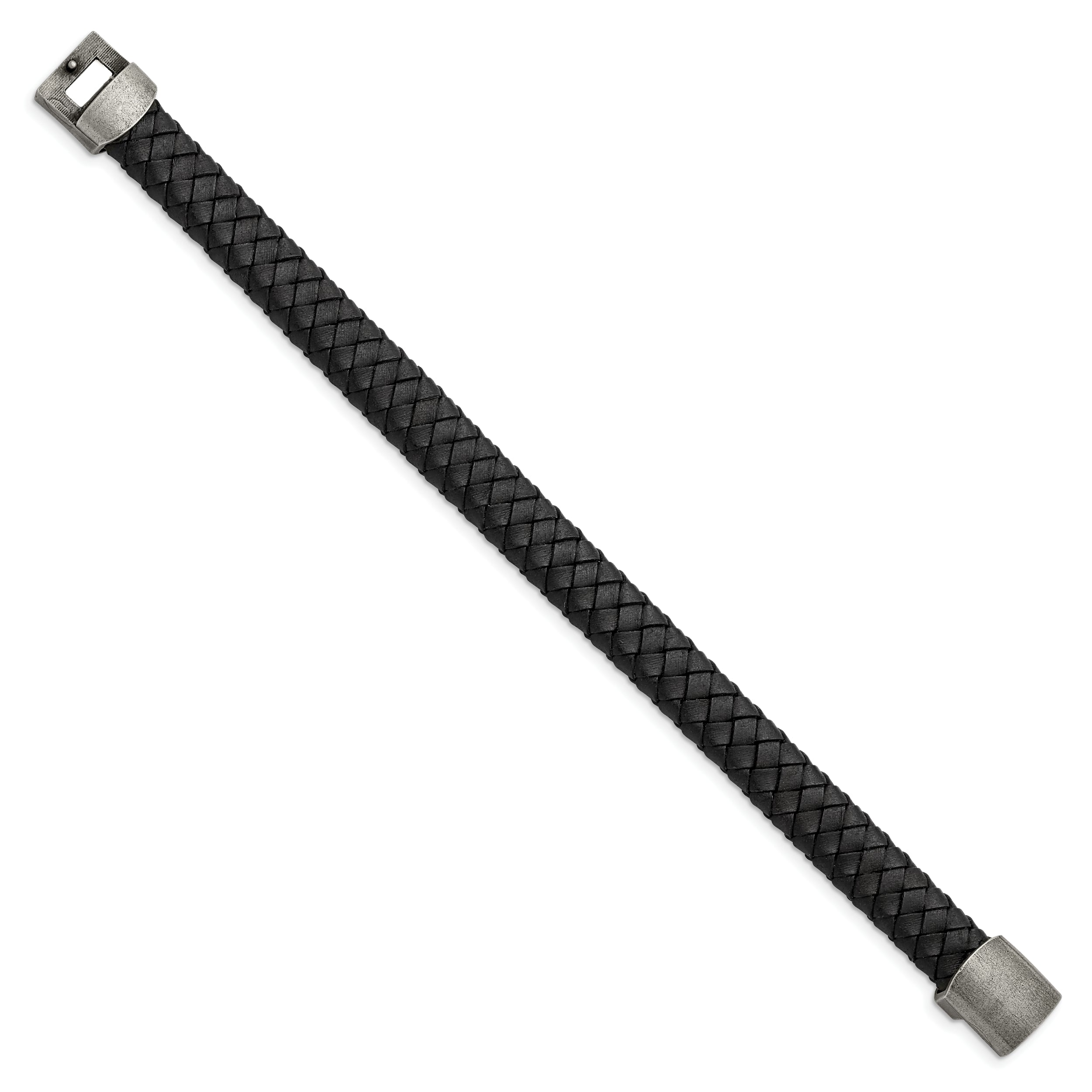 Chisel Stainless Steel Antiqued Black Braided Leather 8.25 inch Bracelet