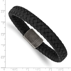 Chisel Stainless Steel Antiqued Black Braided Leather 8.25 inch Bracelet