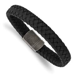 Chisel Stainless Steel Antiqued Black Braided Leather 8.25 inch Bracelet