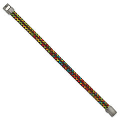 Chisel Stainless Steel Antiqued Braided Brown Leather and Multi-color Nylon 8.25 inch Bracelet