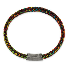 Chisel Stainless Steel Antiqued Braided Brown Leather and Multi-color Nylon 8.25 inch Bracelet