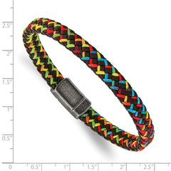 Chisel Stainless Steel Antiqued Braided Brown Leather and Multi-color Nylon 8.25 inch Bracelet