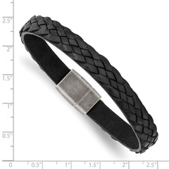 Chisel Stainless Steel Antiqued Black Braided Leather 8.25 inch Bracelet