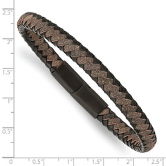 Chisel Stainless Steel Brushed Black IP-plated Black and Brown Braided Leather 8.25 inch Bracelet