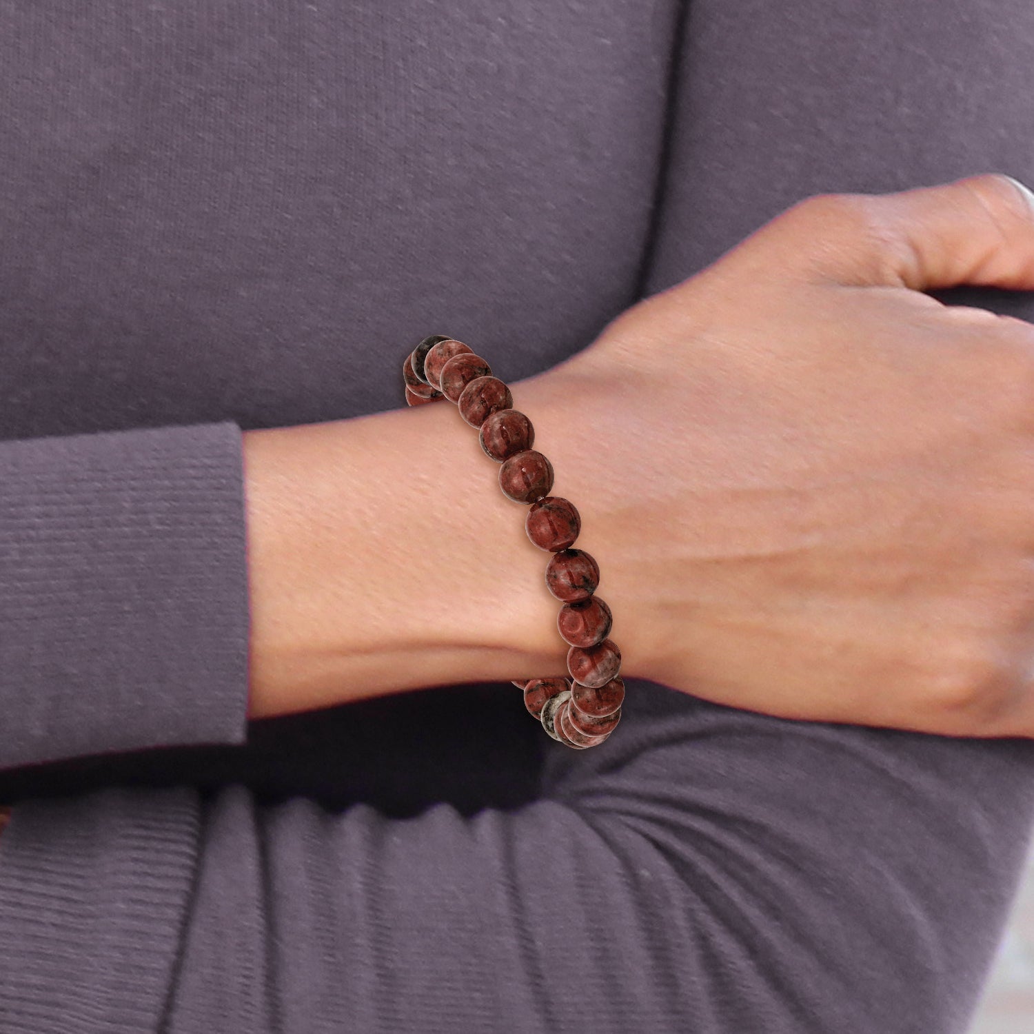 Chisel 8mm Sesame Red Agate Beaded Stretch Bracelet