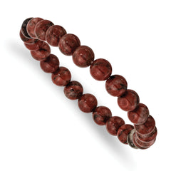 Chisel 8mm Sesame Red Agate Beaded Stretch Bracelet