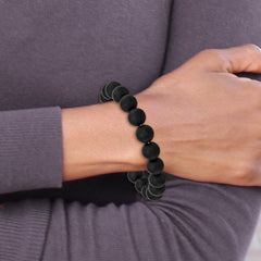 Chisel 10mm Black Agate Beaded Stretch Bracelet