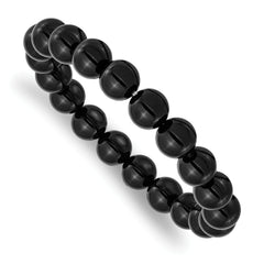 Chisel 10mm Black Agate Beaded Stretch Bracelet