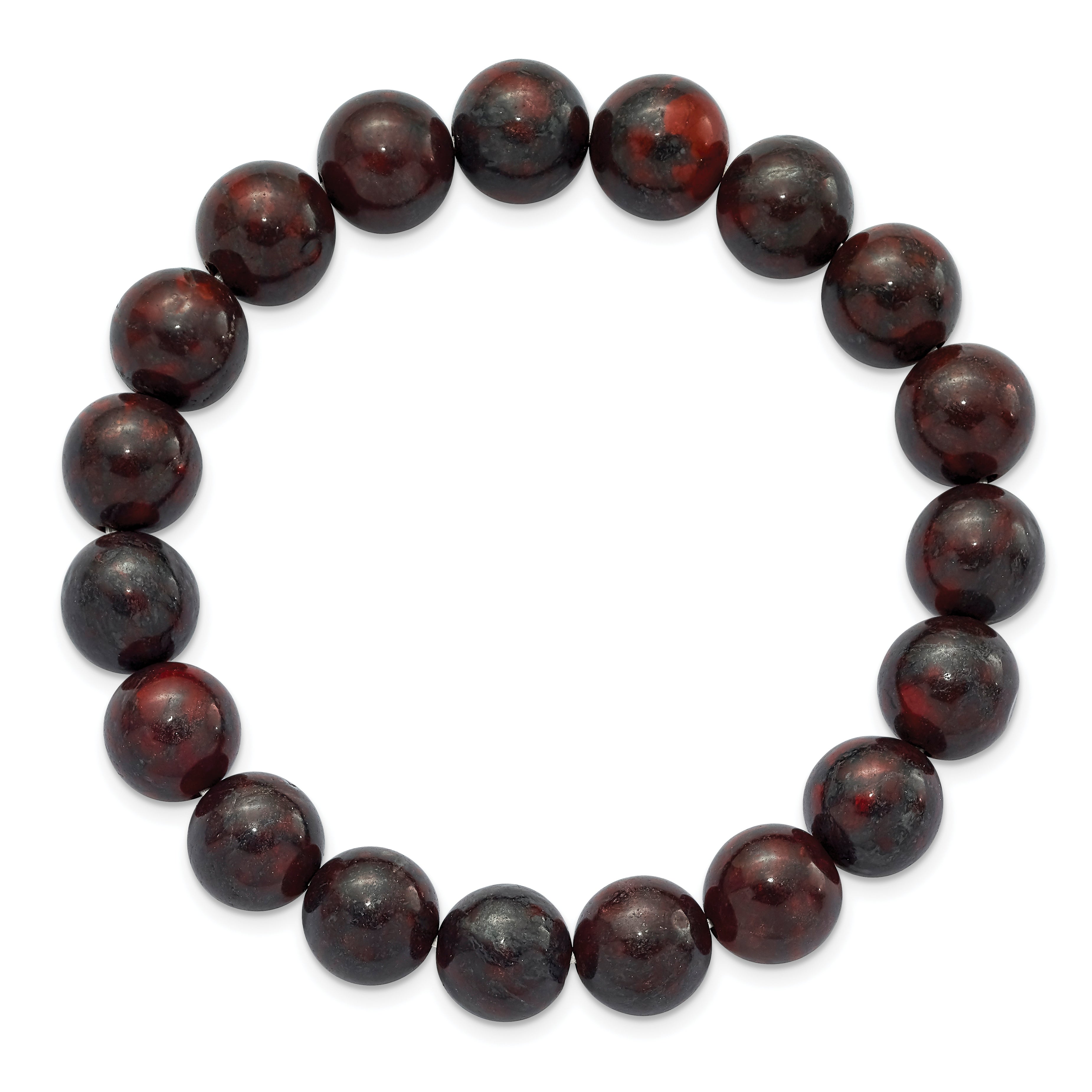 Chisel 10mm Black and Red Agate Beaded Stretch Bracelet