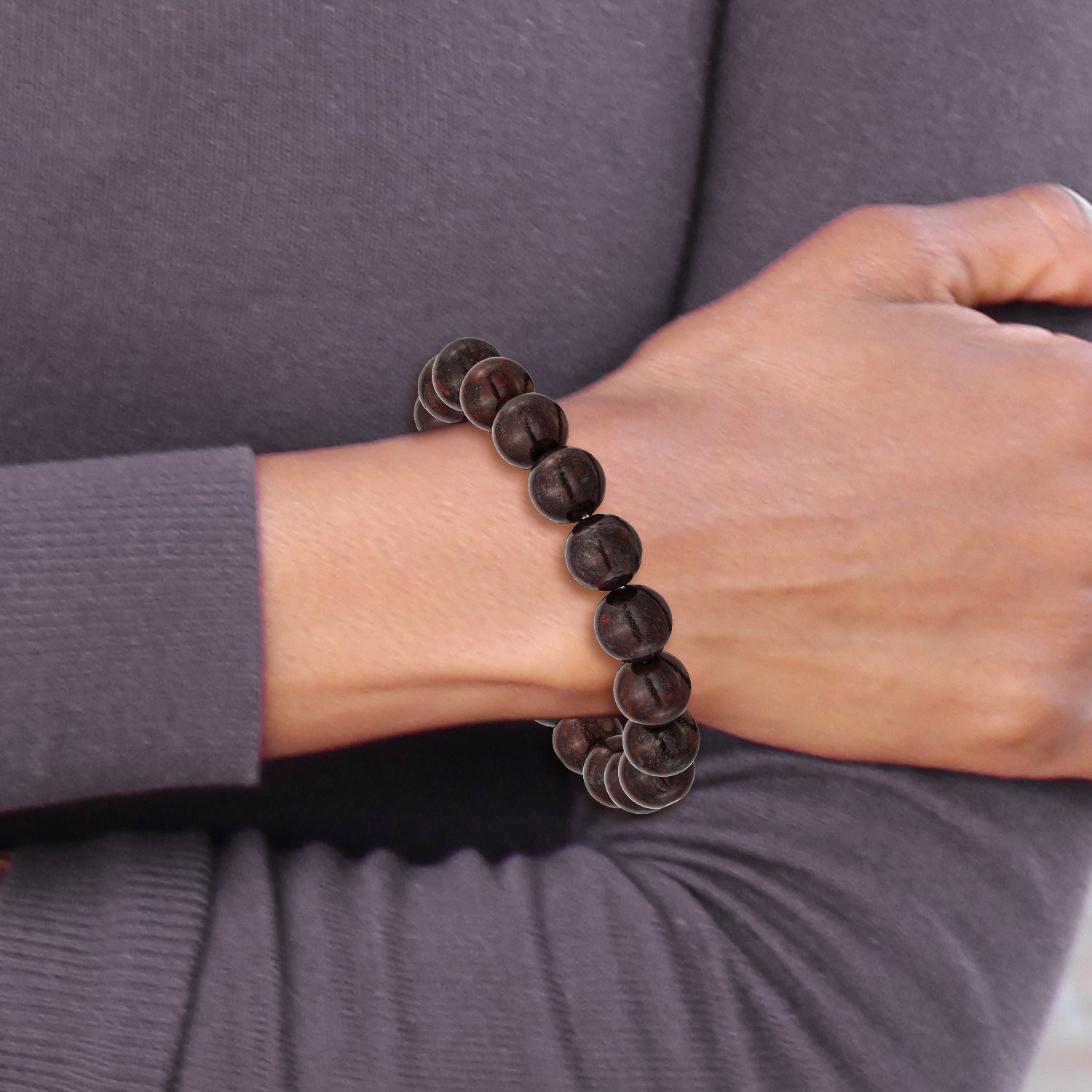 Chisel 10mm Black and Red Agate Beaded Stretch Bracelet