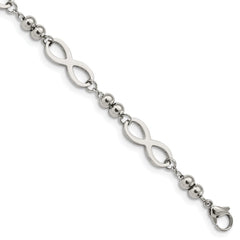 Chisel Stainless Steel Polished Infinity Symbol Link with 4 Leaf Clover Charm 6.5 inch Bracelet with 1 inch Extension