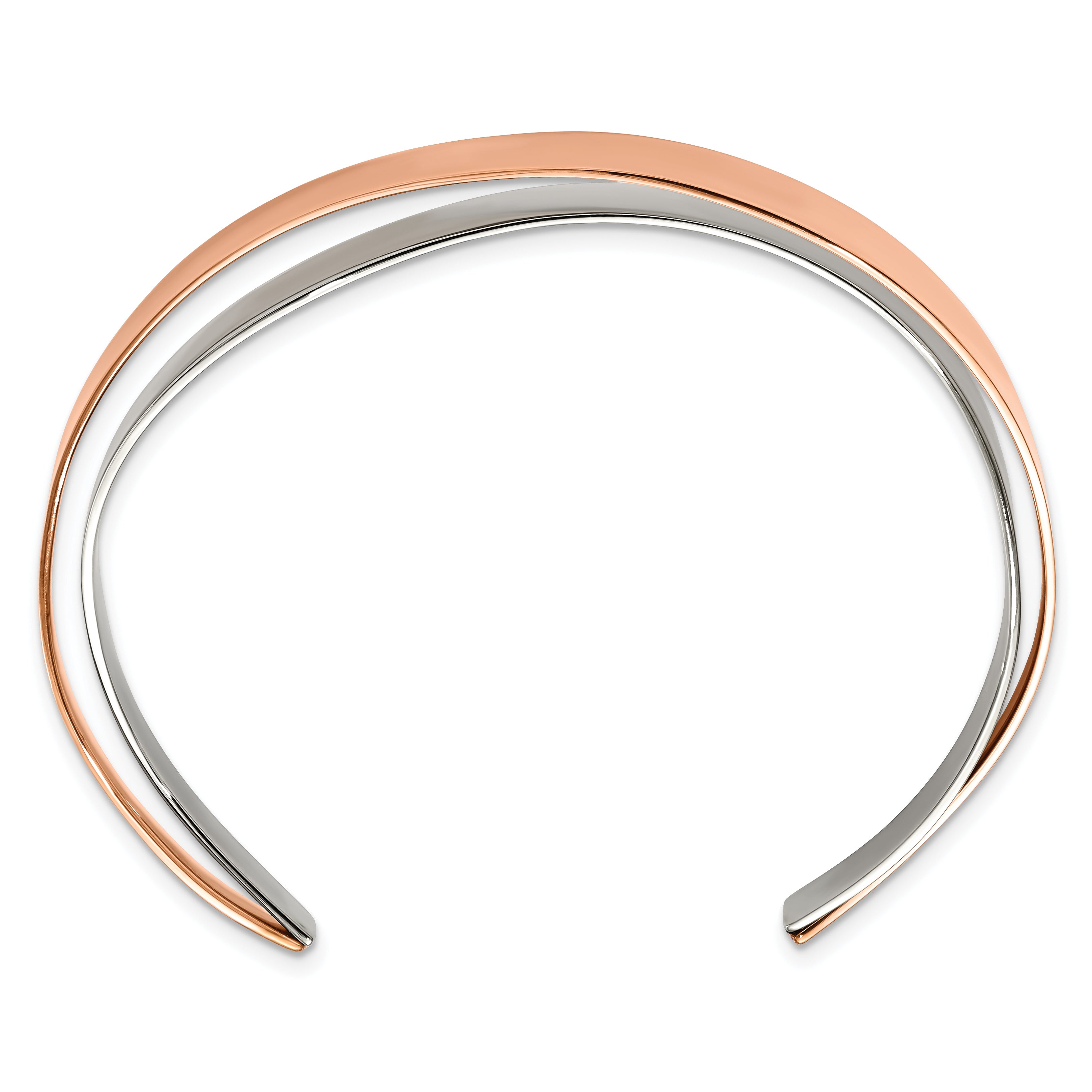 Stainless Steel Polished Rose IP-plated Layered and Twisted Cuff Bangle