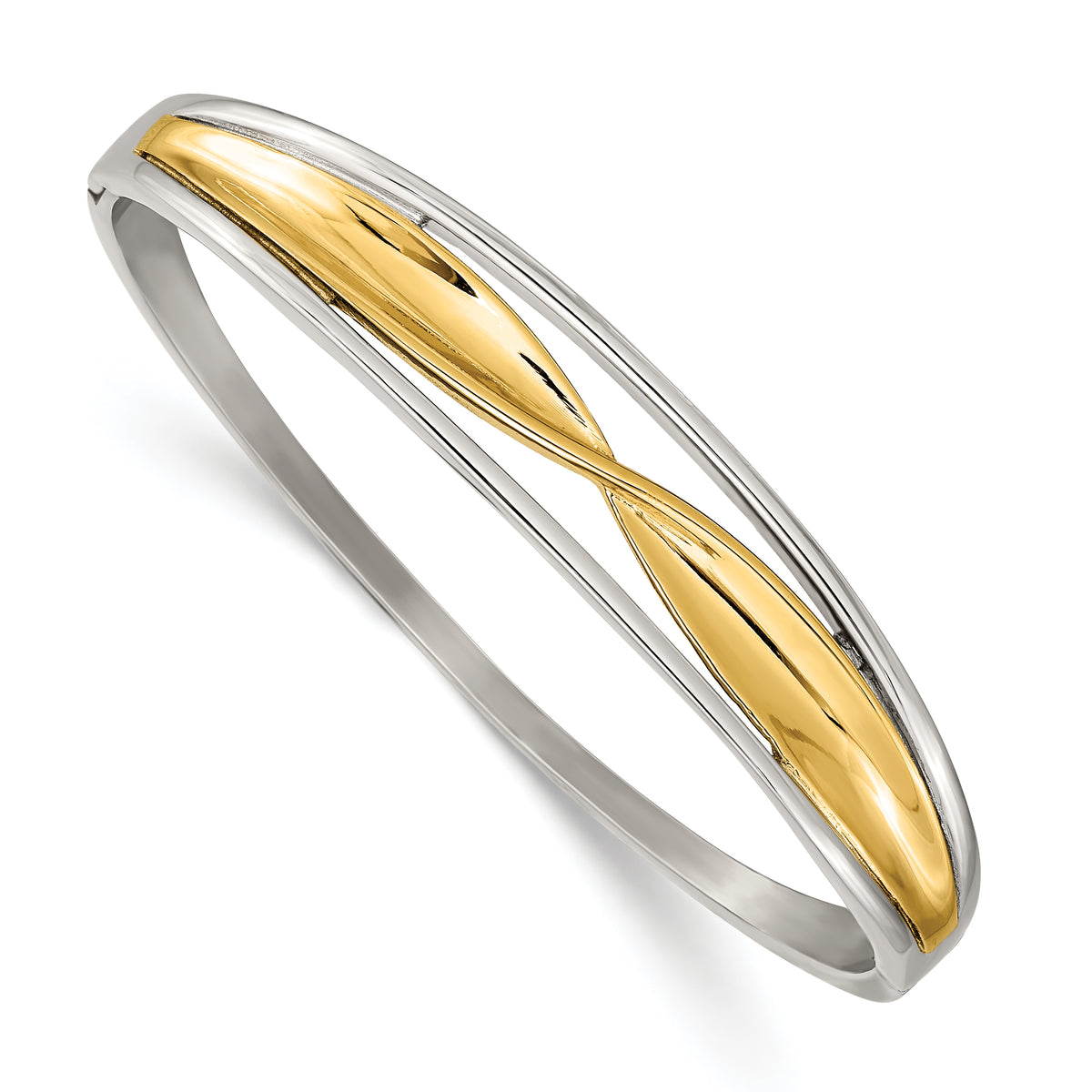 Chisel Stainless Steel Polished Twisted Yellow IP-plated Hinged Bangle