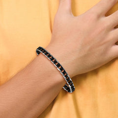 Chisel Stainless Steel Brushed and Textured Black IP-plated 8 inch Curb Chain Bracelet