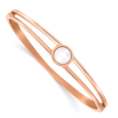 Chisel Stainless Steel Polished Rose IP-plated with White Crystal Hinged Bangle