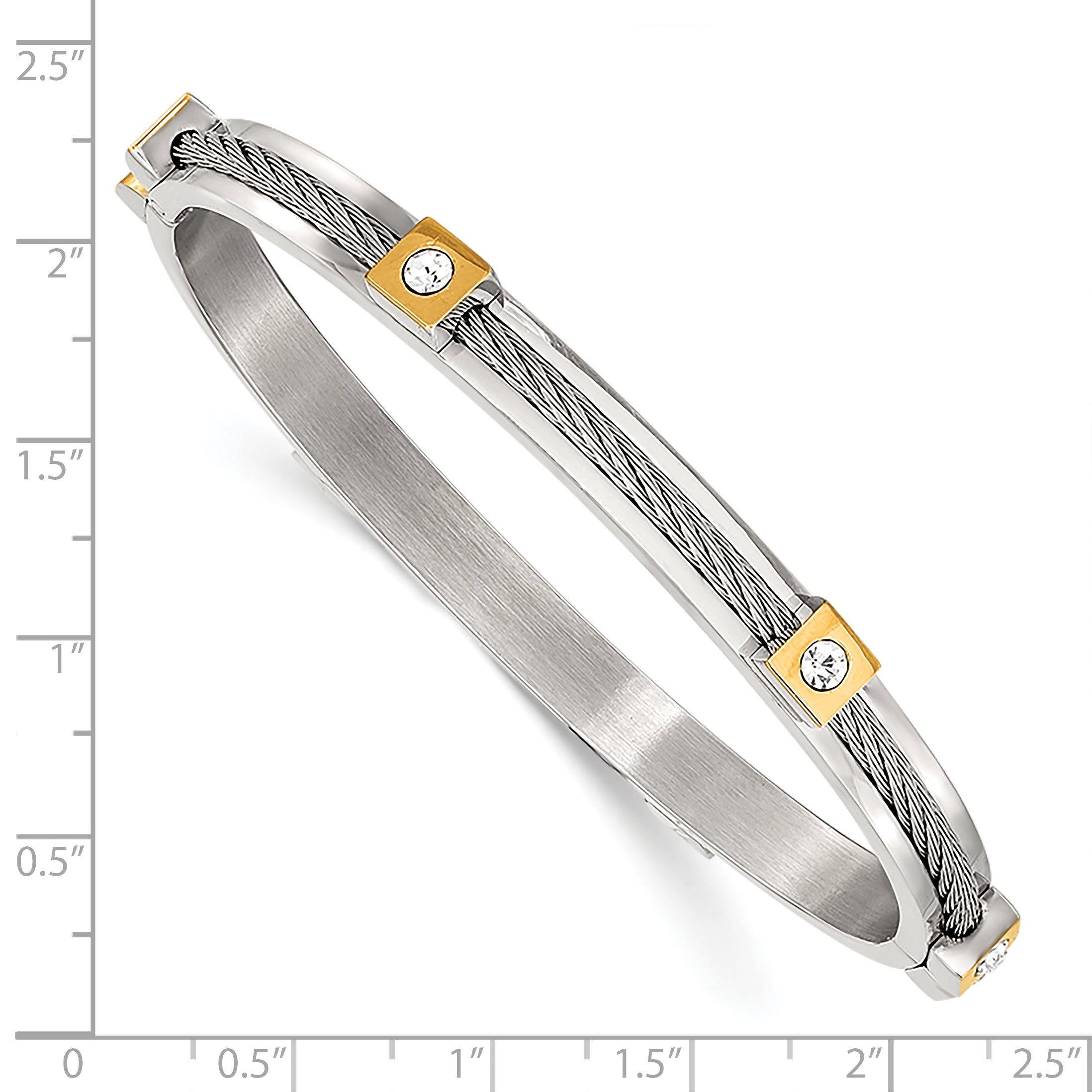 Chisel Stainless Steel Polished Yellow IP-plated with Preciosa Crystal Hinged Bangle